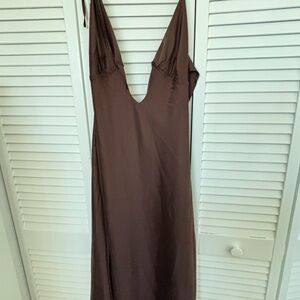 Peppermayo Flora Satin Maxi Dress - Chocolate